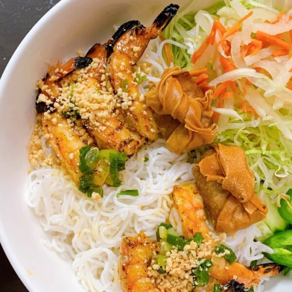 B13. Bún Tôm Nướng Chả Giò – Grilled Shrimp, Egg Roll, and Vermicelli Noodles